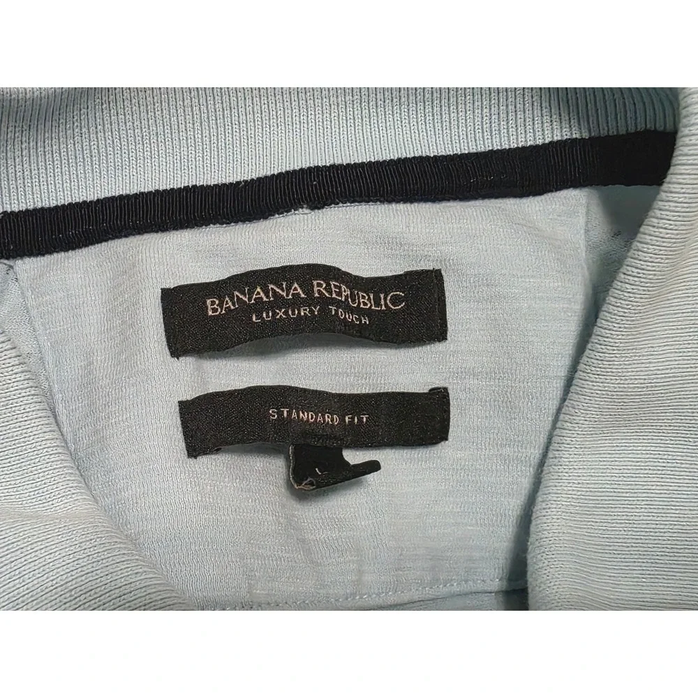 Banana Republic Luxury‎ Touch Polo Shirt Mens Large Light Blue Geometric Print L
